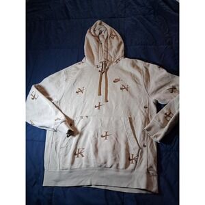 Nike Air Jordan Hoodie Mens Small Cream Pullover Sweatshirt All Over Print AOP